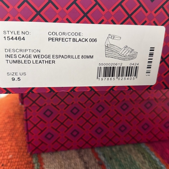 Tory Burch Black and Tan Espadrille Sandals